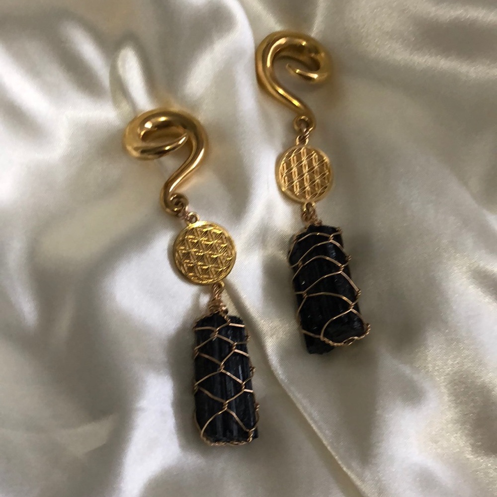 Black tourmaline and seed of life ear weights